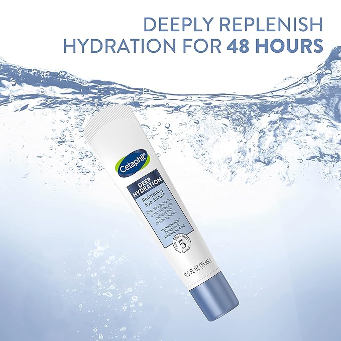 CETAPHIL Deep Hydration Refreshing Eye Serum, 0.5 fl oz, 48Hr Hydrating Under Eye Cream to Reduce the Appearance of Dark Circles, With Hyaluronic Acid, Vitamin E & B5 (Packaging May Vary)