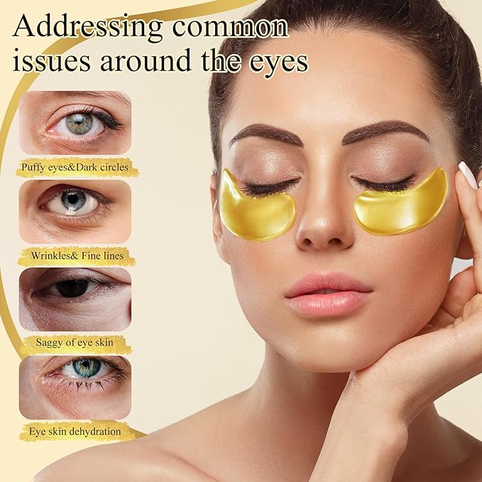 Under Eye Patches(24K Gold 15 Pairs), Gel Eye Mask for Reduce Dark Circles, Puffy Eyes,Undereye Bags, Wrinkles,-with Hyaluronic Acid & Collagen,Eye Treatment Skin Care for Men & Women Gift
