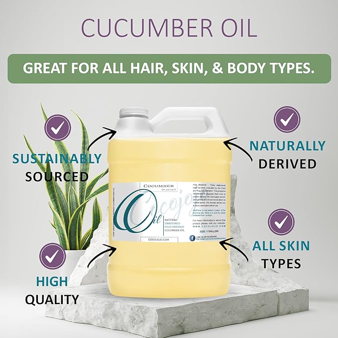 Dr Joe Lab Cucumber Seed Oil - Pure, Unrefined, Cold Pressed, Undiluted, Non-GMO, Virgin Carrier Oil for Skin, Hair, Nails, Body, Face, Beard - 1 Gallon - Nourishing Hydrating Moisturizing Bulk