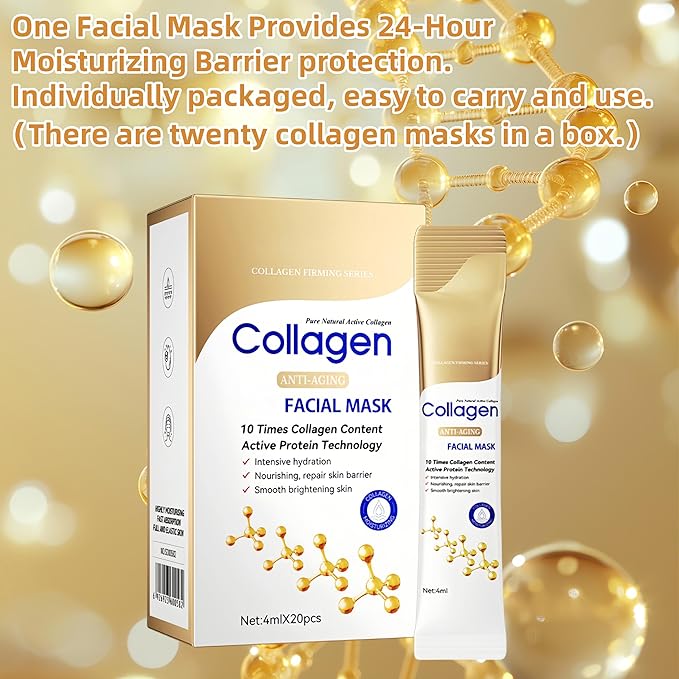 Tenfold Collagen Face Mask, Face Masks Skincare, Hydrates, Moisturizes, Brightens, Firms, and Reduces the Appearance of Fine Lines and Wrinkles, Contains Niacinamide and Hyaluronic Acid (2box)