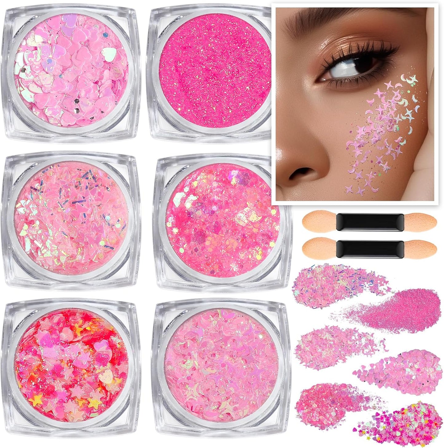 Teenitor Face Glitter, Pink Body Glitter Gel, Holographic Glitter for Face and Body, Hair, Gel Glitter Makeup for Festival Party Cheer Glitter