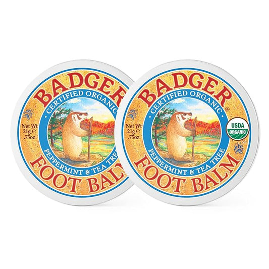 Badger Foot Balm, 100% Organic Foot Cream for Dry Cracked Heels and Feet, Fast Acting Foot Care for Women & Men, All-Natural Cracked Heel Treatment, .75 oz Tin, 2-Pack