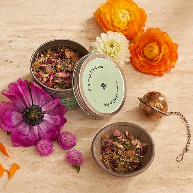 Divya's Calming Peace of Mind Tea, Ayurvedic Herbal Tea with Chamomile, Passion Flower, Lavender, Calming Herbs to Unwind & Relax, Caffeine Free, Organic, Non-GMO, Ayurvedic, Loose Leaf Tea