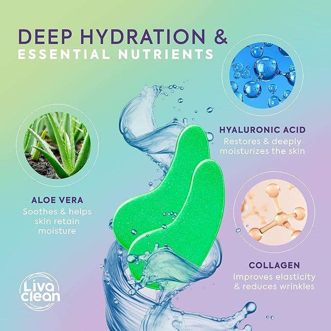 LivaClean 24k Gold Under Eye Patches (30 Pairs), Eye Mask, Collagen Skin Care Products, Eye Patches for Puffy Eyes, Eye Masks for Dark Circles and Puffiness