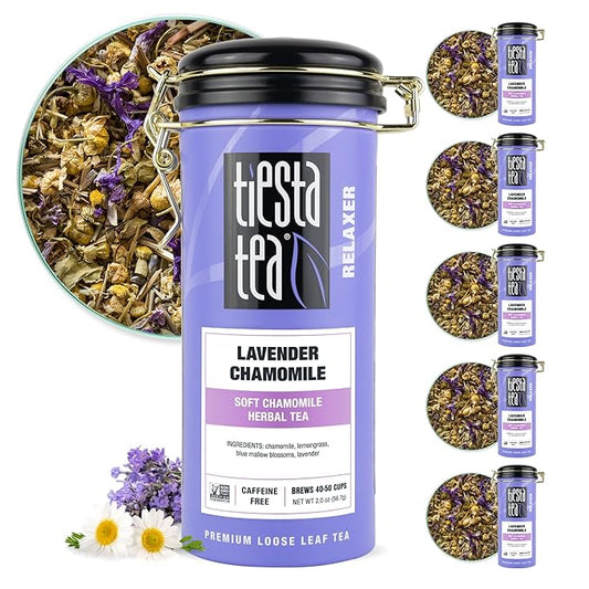 Tiesta Tea - Lavender Chamomile | Loose Leaf | Soft Chamomile Herbal Tea | Premium Non-Caffeinated Blend | Make Hot or Iced & Brews Up to 50 Cups | 12 Ounce Refillable Tin, Pack of 6
