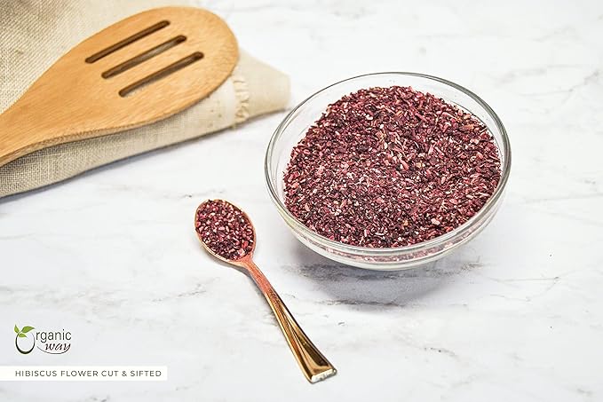 Organic Way Dried Hibiscus Flower Cut & Sifted(Hibiscus rosa-sinensis) | Herbal Tea - Organic & Kosher Certified | Raw, Vegan, Non GMO & Gluten Free | USDA Certified | Origin - India (1/2LBS / 8Oz)