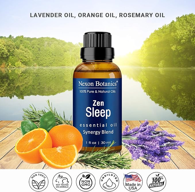 Zen Sleep Essential Oil Blend 30 ml - Lavender & Rosemary Relaxing Oil for Diffusers & Humidifiers - Calming Aromatherapy for Peaceful Sleep - Nexon Botanics