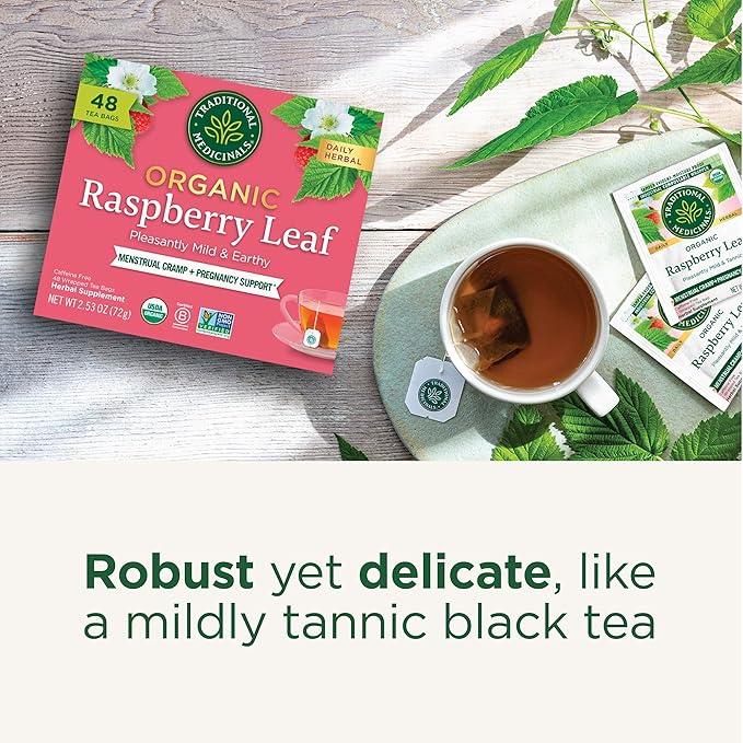 Traditional Medicinals Organic Raspberry Leaf Herbal Tea, Eases Menstrual Cramps & Supports Healthy Pregnancy - 48 Tea Bags
