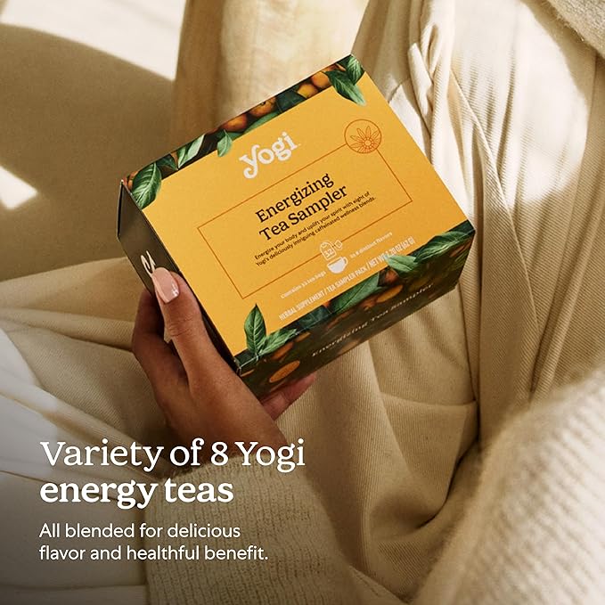 Yogi Organic Tea Energy Sampler Box - 8 Favorite Black & Green Teas (32 Tea Bags) - Assorted Delicious Wellness Teas - Contains Caffeine - Tea Gift Set & Variety Pack Sampler