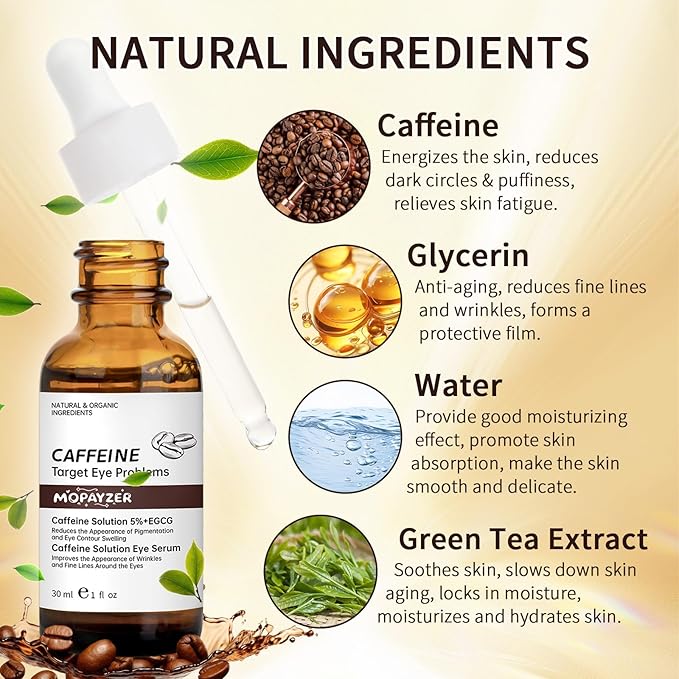 Caffeine Solution 5% + EGCG, Caffeine Eye Serum For Moisturizing, Targets Dark Circles & Puffiness, 2 PCS Natural Under Eye Serum For Facial Wrinkles & Fine Lines.