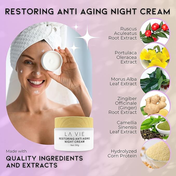 La Vie Anti-Aging Night Cream – Night Cream for Women Anti-Aging with Niacinamides, Hyaluronic Acid - Retinol Moisturizer Against Wrinkles – 1.7Fl Oz