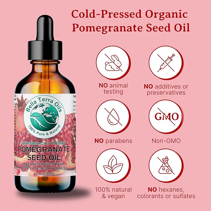 Bella Terra Oils - Organic Pomegranate Seed Oil 16 oz - Revel in The Essence of Punicic Acid & Ellagic Acid, Nature’s Gift for Radiant & Nourished Skin