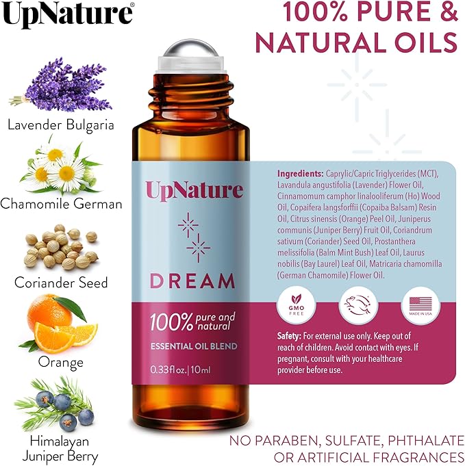 UpNature Dream Sleep Essential Oil Roll On – Natural Sleeping Blend with Lavender, Chamomile Aromatherapy Oils