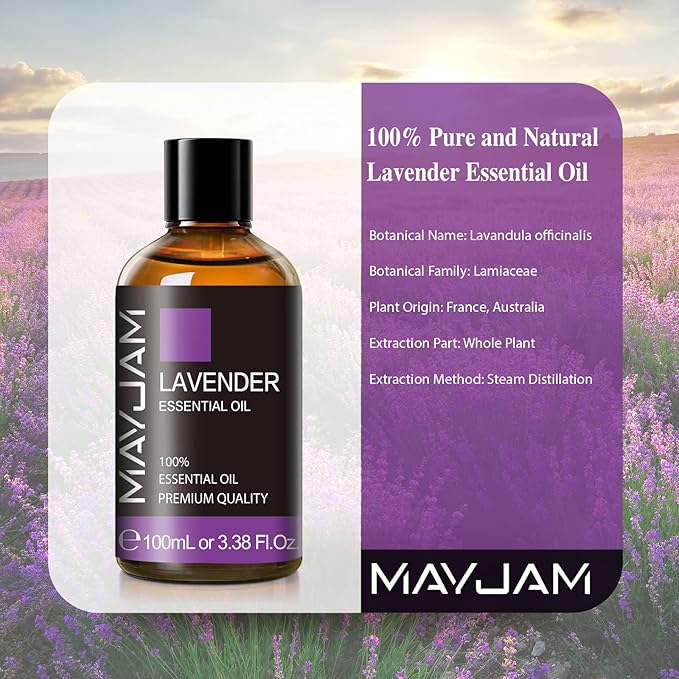 Lavender Essential Oil 100ML, MAYJAM Pure Essential Oils for Diffusers, Massage, Lavender Oil for Soap Candle Making, Huge 3.38FL.OZ Bottle