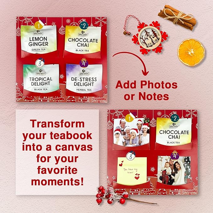 BREWIX, Tea Advent Calendar 2024 | 24 Pyramid Tea Bags - Luxury Gift Box | Selection of 24 Delightful Black/Green Teas and Infusions | Christmas Gift Idea for Men and Women