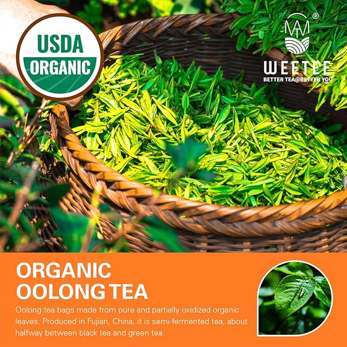 WT WEETEE Organic Oolong Tea Bags, Organic Oolong Tea 100 Count, Mild & Refreshing, Natural Caffein, Unsweetened Healthy Tea bag