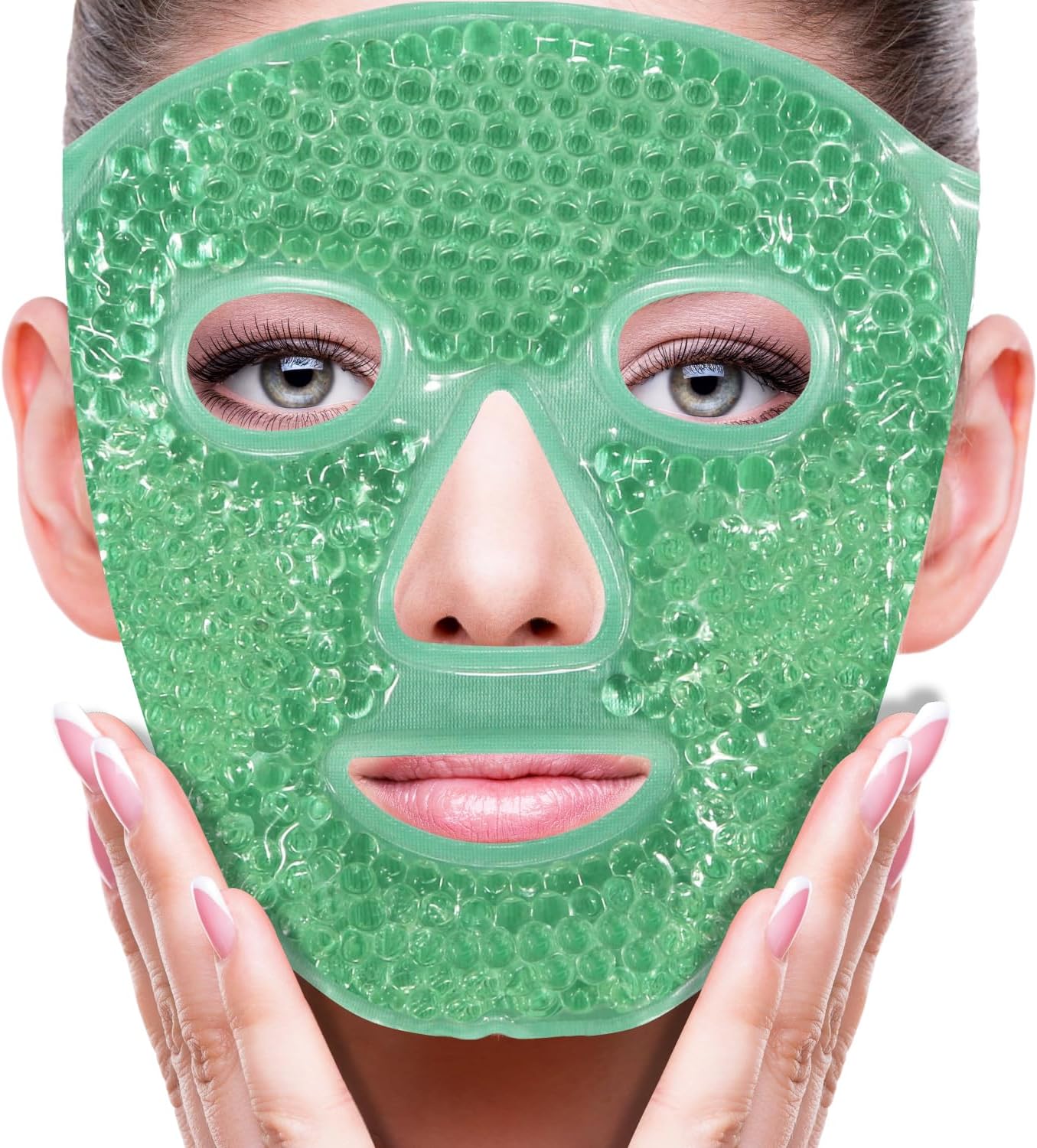 Face Eye Mask Ice Pack for Reducing Puffiness, Bags Under Eyes, Puffy Dark Circles, Migraine,Hot/Cold Pack with Soft Plush Backing (Green #43)