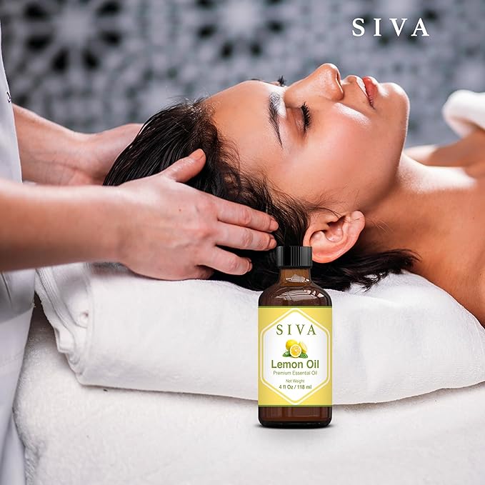SIVA Lemon Essential Oil - 4 Fl Oz – Natural Lemon Oil - for Diffuser, Face, Skin Care, Aromatherapy, Hair Care, Scalp and Body Massage - with Dropper