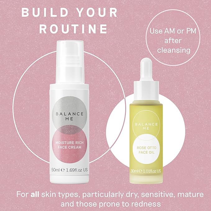 Balance Me Rose Otto Face Oil 1.01 fl oz, With Rosehip Oil To Hydrate & Nourish, Redness Reducing Skin Care Facial Oil
