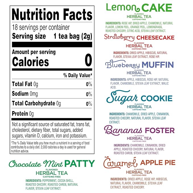Red Rose Sweet Temptations Dessert Tea Variety Pack, Zero Sugar, Zero Calories Caffeine-Free Flavored Herbal Tea 7 Pack (126 tea bags) Delicious Beverage Gift Set Fruit Naturally Flavored Herbal Tea