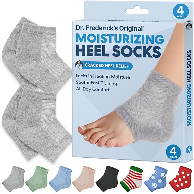 Dr. Frederick's Original Moisturizing Heel Socks for Cracked Heel Treatment - 2 Pairs - Stop Cracked Heels in Their Tracks