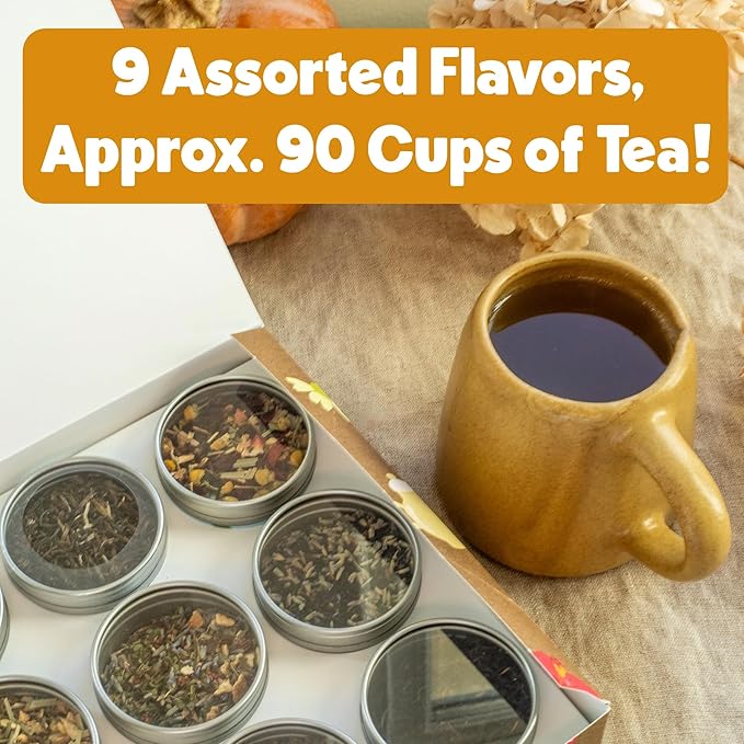 Heavenly Tea Leaves 9 Flavor Variety Pack Loose Leaf Tea Sampler (Approx. 90 Cups) - Green, Herbal, Black, White Teas - Great Iced or Hot - High to No Caffeine - Mother's Day Tea Gifts for Mom