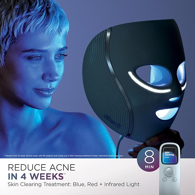 Shark CryoGlow LED Face Mask (FSA/HSA Eligible*) with Under-Eye Cooling, Anti-Ageing & Blemish Repair, Red & Blue LED, Infrared Light Therapy, USB-C, Remote Control, Storage Bag, Blue Frost, FW312
