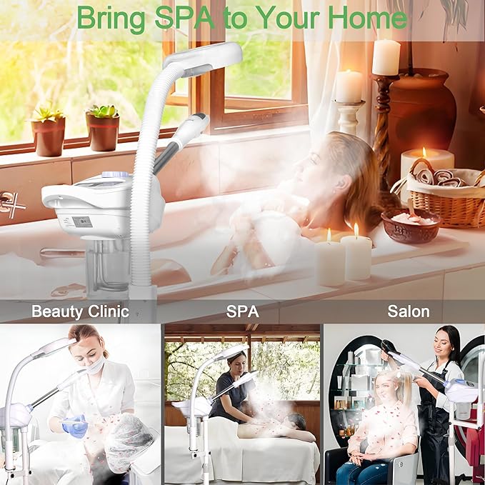 Professional Facial Steamer, 2-in-1 Face Steamer with 8X Magnifying Lamp, Ozone Face Steamer for Facial deep Cleaning Skin Firming Pores and Moisturizing Suitable for Salon, Beauty, Spa,Home (Large)