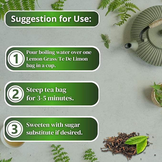 Hanan Lemongrass 25 Herbal Tea Bags - Hierba Luisa Te de Limon Dried Lemon Grass Leaf Herbs & Hierbaluisa Natural Supplement from Peru