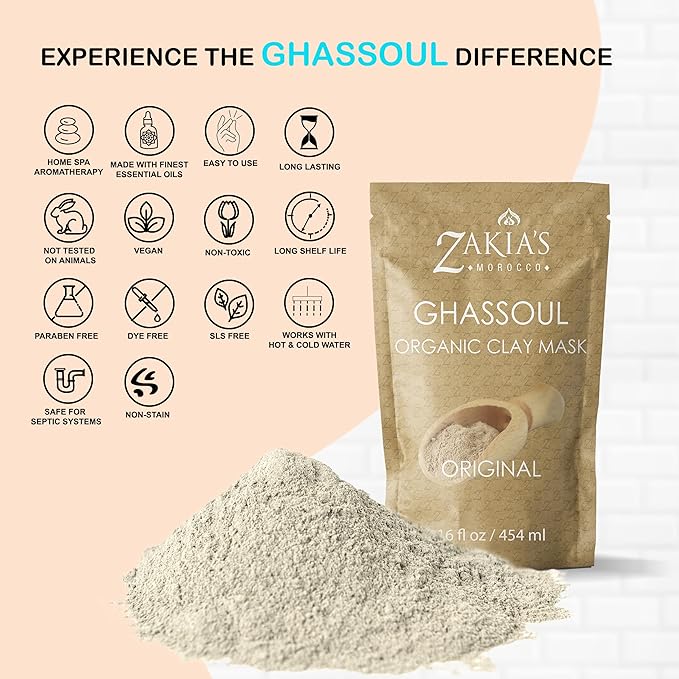 Zakia's Morocco Moroccan Rhassoul Clay Mask (Orange Blossom) - Organic Natural Facial Mask and Skin Care Treatment - Anti-aging Mud Mask Heals Dry & Oily Skin, Acne, Eczema & Psoriasis - 8 Oz