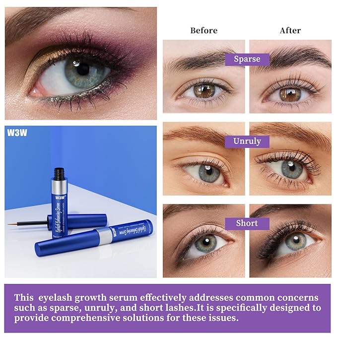 Lash Serum, W3W Eyelash Growth Serum, Eyelash Serum, Lash Serum for Boost Lash Growth Serum, Advanced Formula for Longer, Fuller, and Thicker Lashes, 3 ML (Blue)