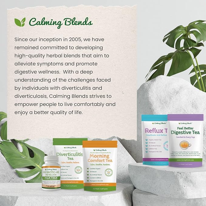 Calming Blends Diverticulitis Tea | All Natural, Caffeine Free, Digestive Health | 2 Pack