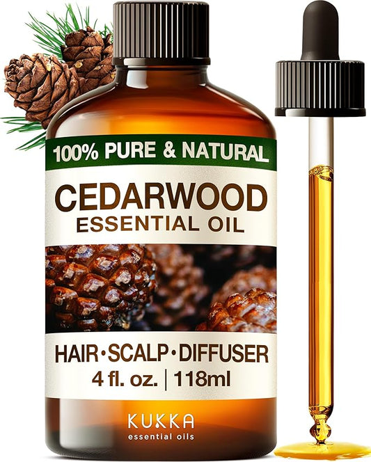 Kukka Cedarwood Essential Oil for Hair Skin & Diffuser - 4 Fl Oz - 100% Natural Cedarwood Oil for Hair Aromatherapy Soap Making Scent