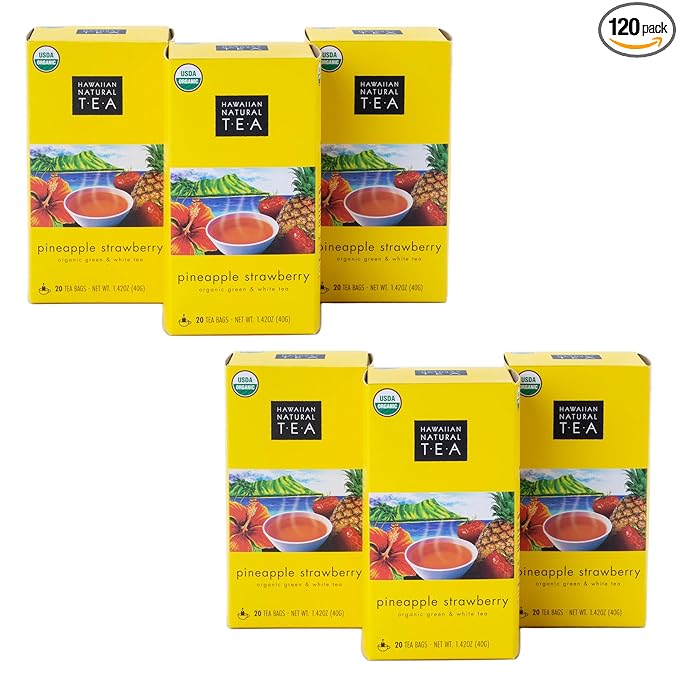 Hawaiian Natural Tea Pineapple Strawberry Flavored Organic Tea - Tropical Fruit Green Tea Blend with White Tea - Perfect Daily Cup & Gift for Tea Lovers - 120 Tea Bags