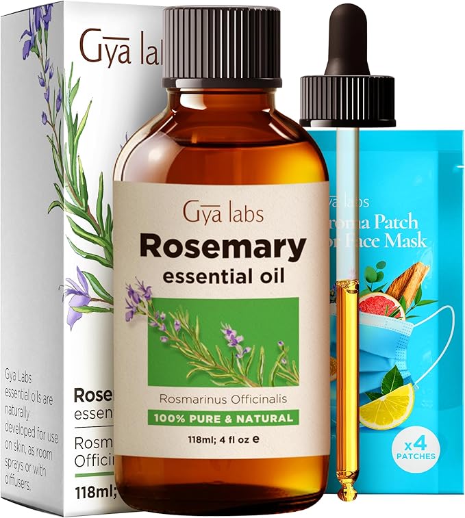 Gya Labs Rosemary Essential Oil for Hair - Huge 4 Fl Oz - 100% Pure Natural Rosemary Oil for Scalp, Diffuser, Skin, Aromatherapy & Candle Making Scent