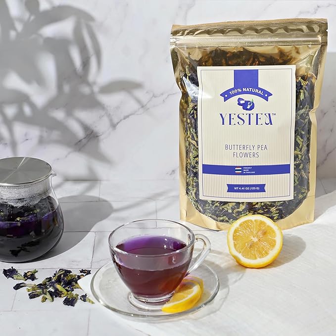 YESTEA 100% Organic Butterfly Pea Flower 4.41 oz (375+ Cups) Small-Batch and Handpicked from Thailand - Non GMO Rich in Antioxidants, Caffeine Free, Vegan, and Gluten Free (4.41 Oz)
