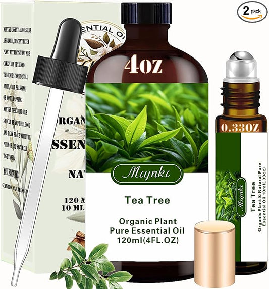 Tea Tree Essential Oil - Tea Tree Oil 4 Fl Oz & Roll On 10ML Essential Oil Set for Aroma Diffuser Humidifier Home Fragrance Bath SPA Cleaning Yoga Soap Perfume Gift for Women