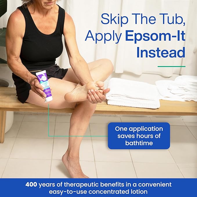 EPSOM-IT Calming Foot Lotion - Topical Magnesium Cream for Tired Feet & Ankles, Epsom Salt Magnesium Sulfate Rub, Soften Tough Skin & Cracked Heels, Stiffness in Legs, Knees and Feet, 3.5oz, 3-Pack