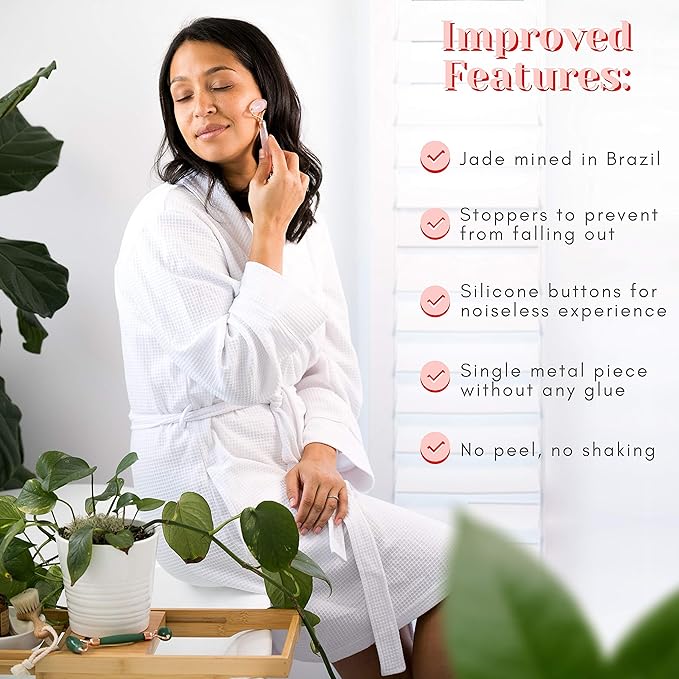 WITTY Rose Quartz Roller for Face, Gua Sha Stone Set in Hand-Drawn Giftbox - Jade Face Roller, Face Massager Roller, Face Scraper Tool - Guasha Tool for Face Roller Skin Care, Eyes, Neck - Extra Pouch