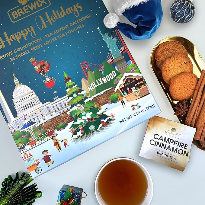 BREWIX, Tea Advent Calendar 2024 | 24 Loose Leaf Teas - Luxury Gift Box | Selection of 24 Delightful Black/Green Teas and Infusions | Christmas Gift Idea for Men and Women