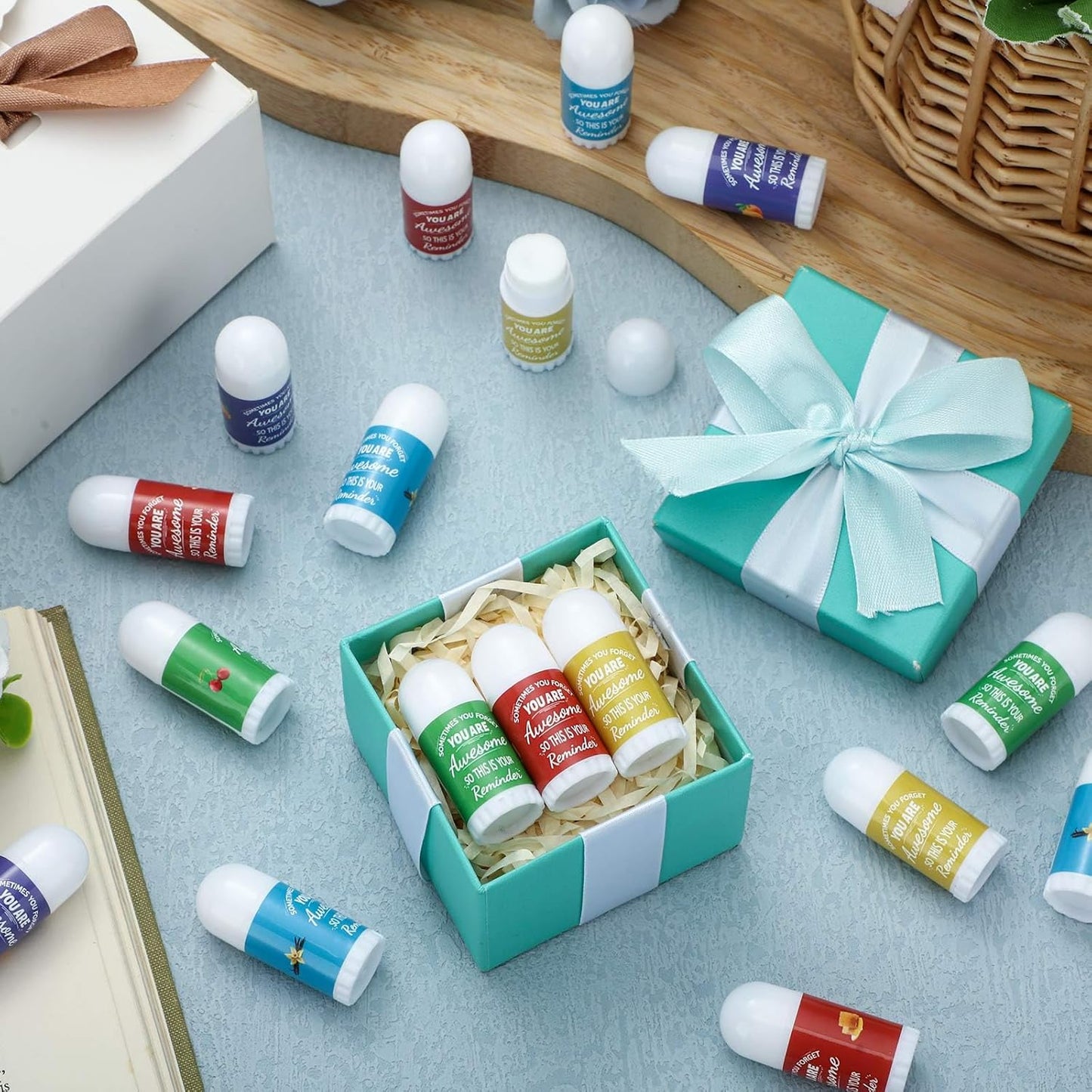 25 Pcs Thank You Gifts Mini Lip Balm Bulk Gifts for Coworkers Inspirational Appreciation Gifts Natural Ingredients Dry Chapped Lip Care Products for Employee Women Teacher, Assorted Flavors