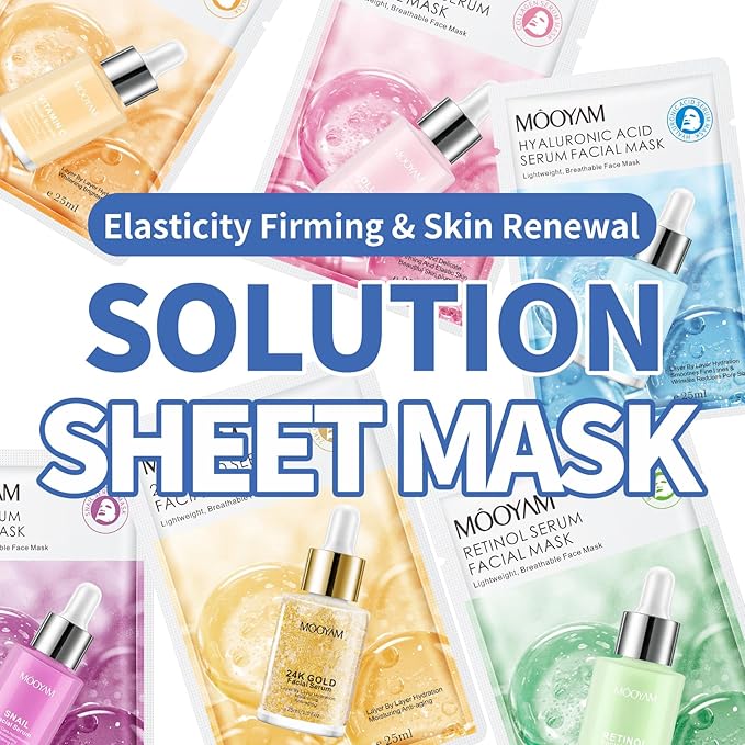 Face Masks Skincare, 12 Pack Snail Serum Sheet Masks - Hydrating & Smoothing, Moisturizing & Nourishing for All Skin Types