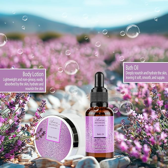 Bath Spa Basket Gift Set, Bath & Body Gift Set for Women, Lavender Scent, Includes Body Lotion, Shower Gel, Bath Salts, Bubble Bath, Bath Fizzers, Bath Oil, Birthday Bath Set Gift Idea