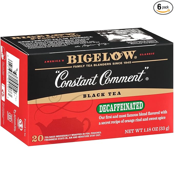 Bigelow Tea Decaffeinated Constant Comment Black Tea, Decaf Tea, 20 Count Box (Pack of 6), 120 Total Tea Bags
