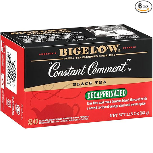 Bigelow Tea Decaffeinated Constant Comment Black Tea, Decaf Tea, 20 Count Box (Pack of 6), 120 Total Tea Bags
