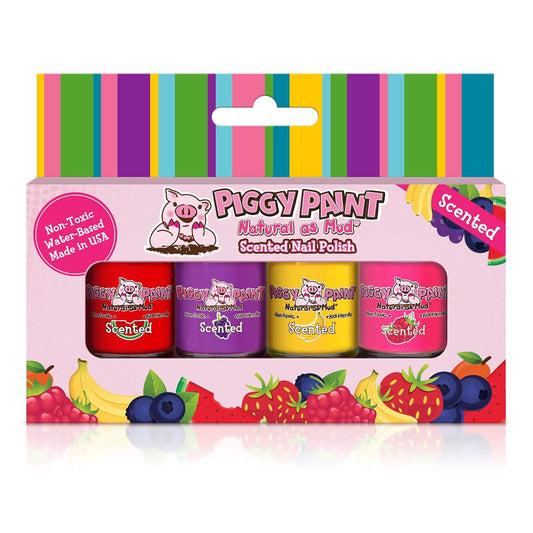 PIGGY PAINT Scented 100% Non-toxic Girls Nail Polish - Safe, Chemical Free Low Odor for Kids, 4 Pack Kit (Scented Silly Unicorns)