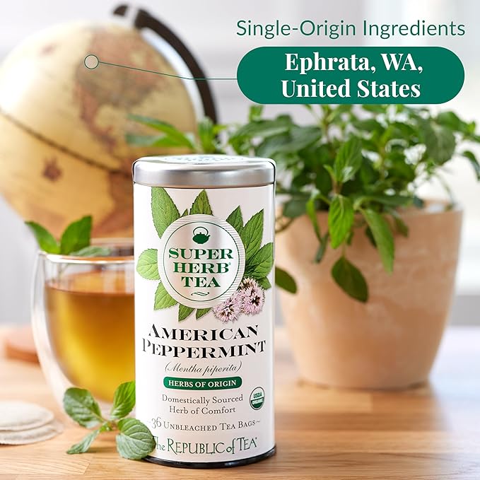The Republic of Tea — Organic American Peppermint SuperHerb Tea Tin, 36 Herbal Tea Bags, Naturally Caffeine-Free Herbs of Origin