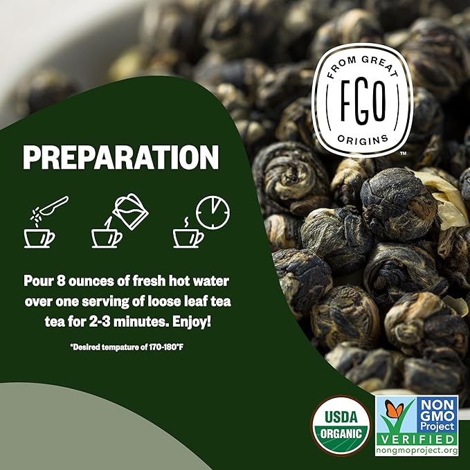 FGO Organic Gunpowder Green Tea, Loose Leaf, 16oz Bulk Resealable Bag, Packaging May Vary (Pack of 1)