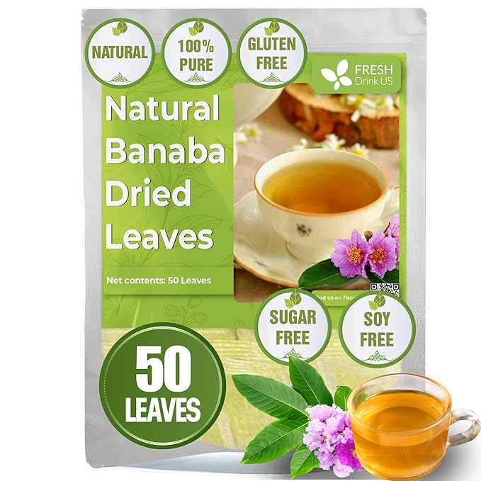FreshDrinkUS, Premium 50+ Banaba Dried Leaves, 100% Natural & Pure from Whole Banaba Leaves, Banaba Leaf Tea, No Additives, No Caffeine, Vegan