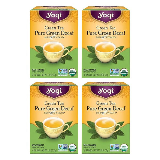 Yogi Tea Pure Decaf Green Tea - 16 Bags per Pack (4 Packs) - Organic & Decaffeinated - Supports Overall Health & Provides Antioxidants